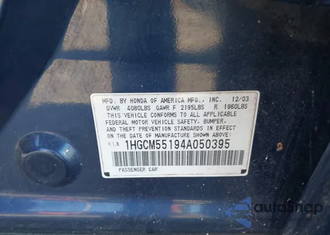 2004 Honda Accord 2.4 Dx from USA, damaged, VIN 1HGCM55194A050395